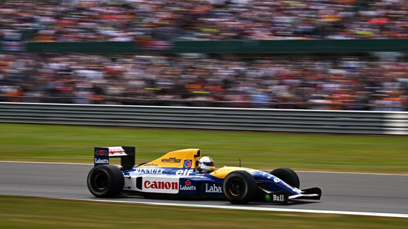 Sebastian Vettel in Mansell Williams FW14B before the 2022 British Grand Prix
