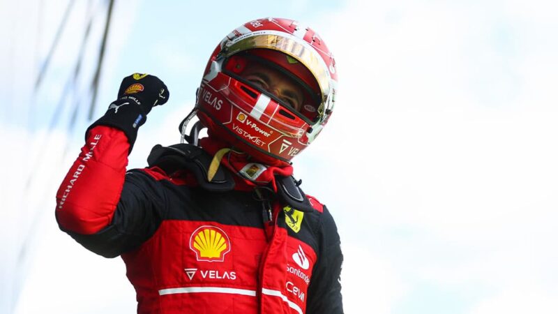 Charles Leclerc celebrates victory in the 2022 Austrian GP