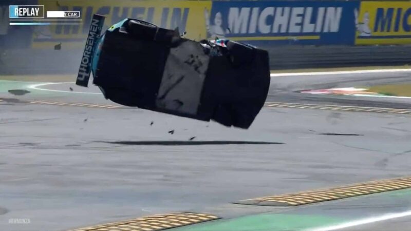 A-screengrab-of-Enrique-Chaves's-Aston-Martin-Vantage-flying-through-the-air-at-the-Six-Hours-of-Monza-after-hitting-a-susage-kerb