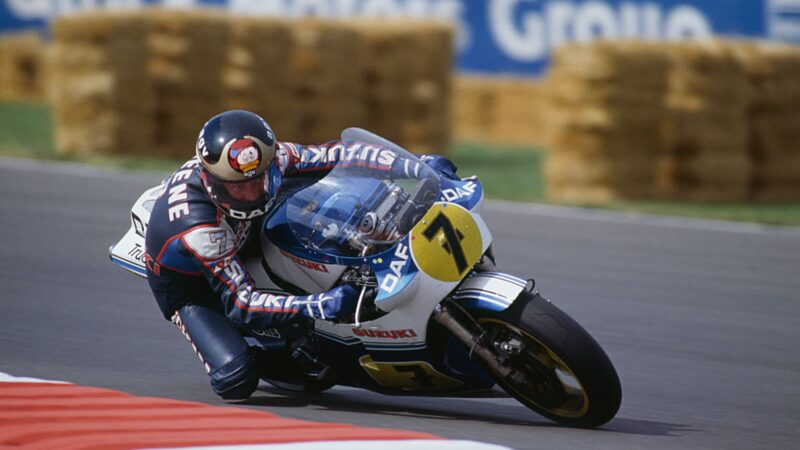 Barry Sheene on Suzuki at Silverstone in August 1981