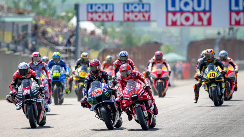 Fabio Quartararo battles Pecco Bagnaia at start of MotoGP Sachsenring race