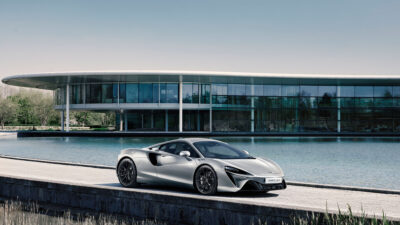 McLaren Artura outside the technology centre in Woking