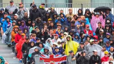 Silverstone crowd in the rain at the 2022 British Grand Prix