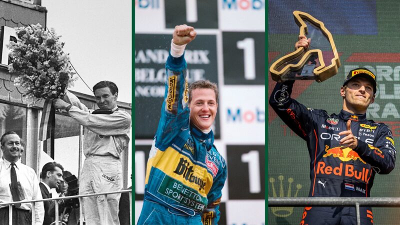 Belgian GP winners Jim Clark Michael Schumacher and Max Verstappen