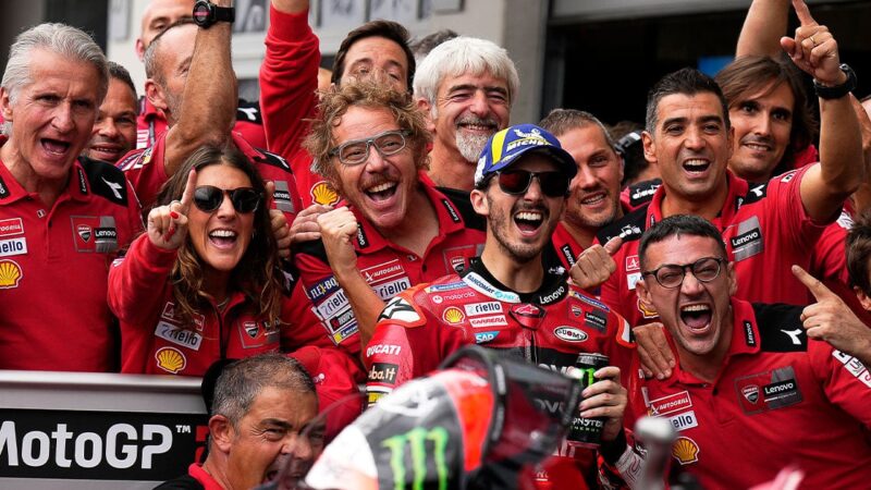 Ducati-MotoGP-rider-Pecco-Bagnaia-celebrates-at-the-2022-Austrian-GP