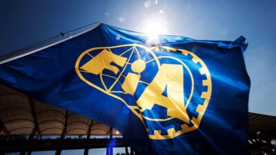 The FIA logo displayed on a flag on the starting grid of the 2009 Turkish Grand Prix, Istanbul Park, Turkey, on the 07 June 2009. (Photo by Darren Heath/Getty Images)