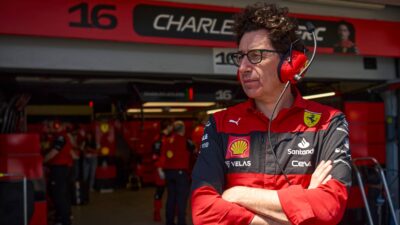 Mattia Binotto outside the Ferrari F1 garage