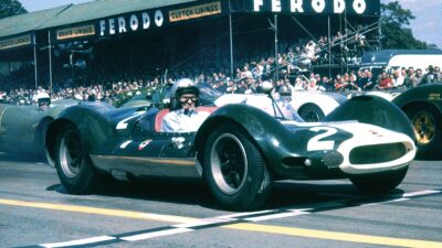 Bruce McLaren at the wheel of the Cooper-Zerex-Oldsmobile