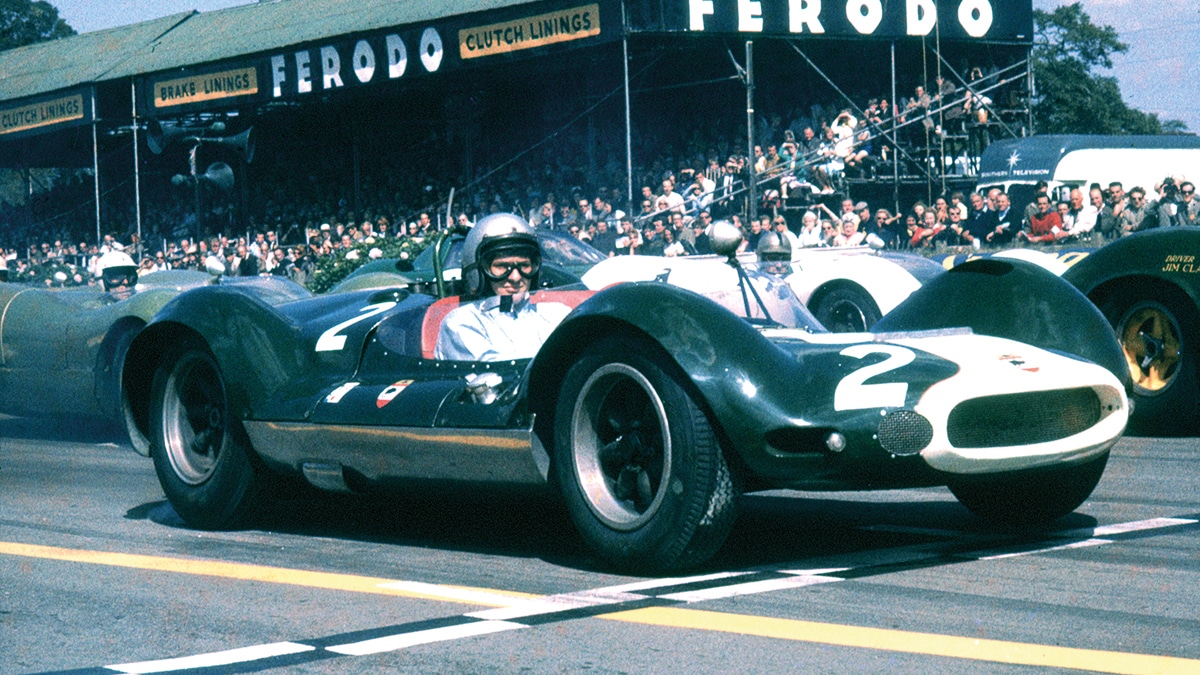 Bruce McLaren at the wheel of the Cooper-Zerex-Oldsmobile