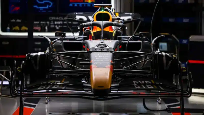 Red Bull car in garage