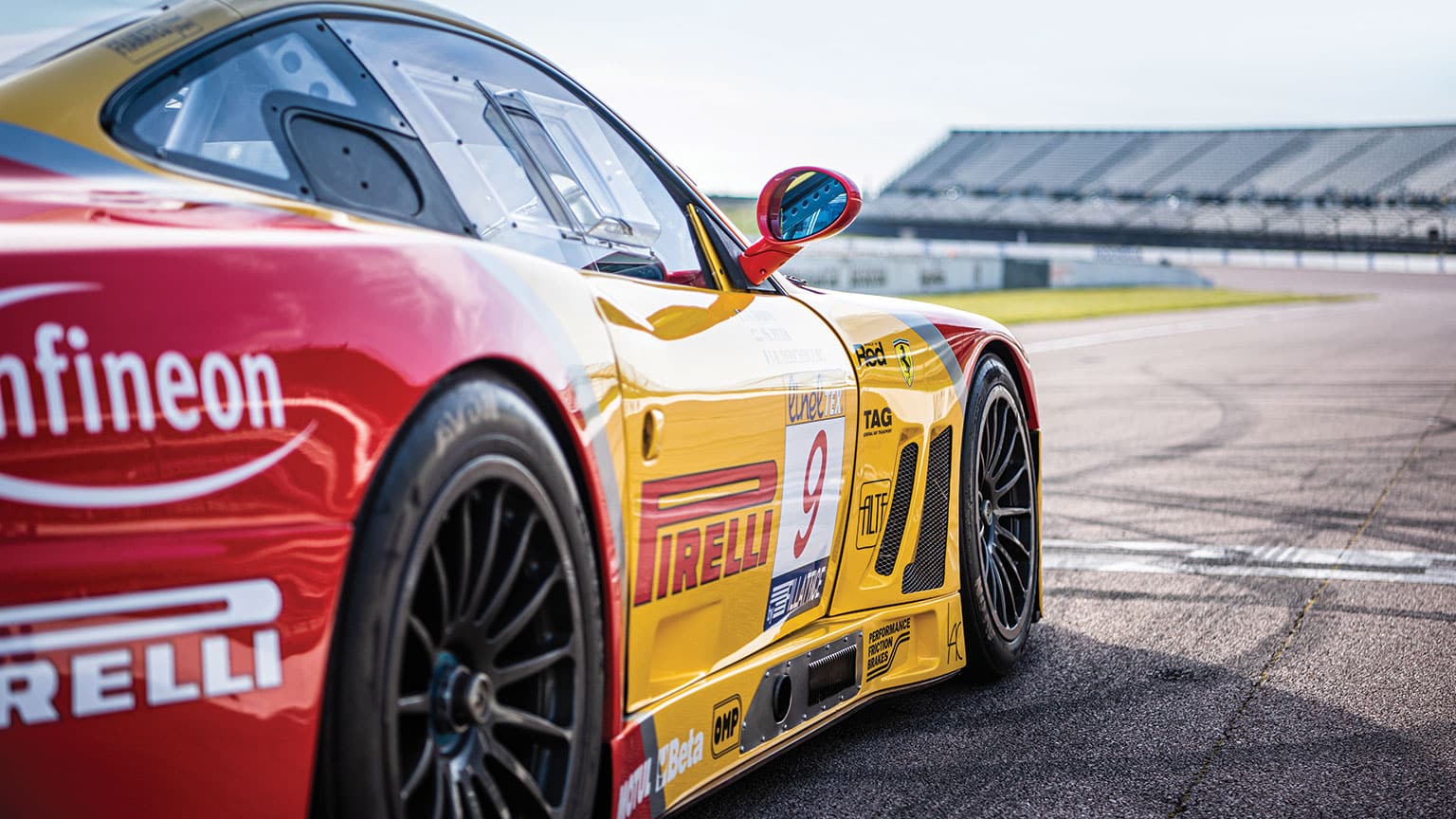 The 550 sits amid Rockingham's empty grandstands