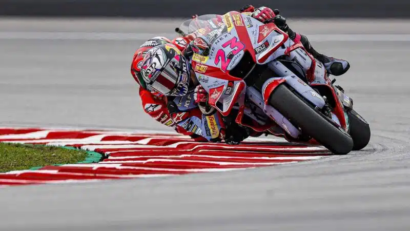 Enea Bastianini cornering at MotoGP Sepang round in 2022