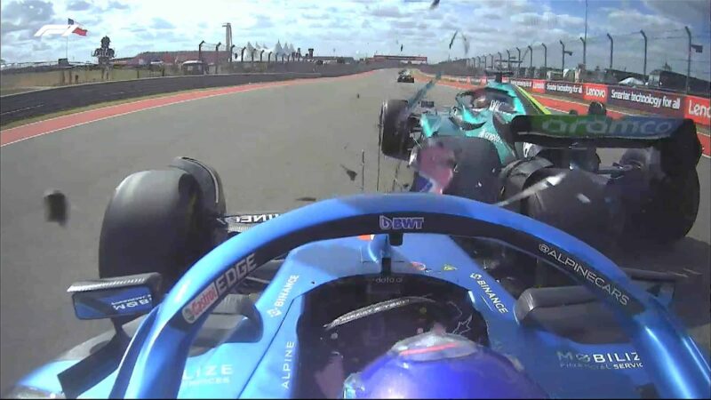 Fernando Alonso hits Lance Stroll in the 2022 US Grand Prix