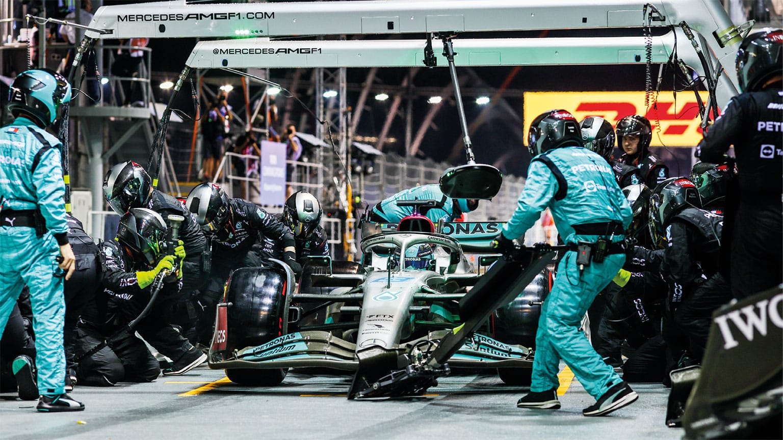 George Russell pit stop