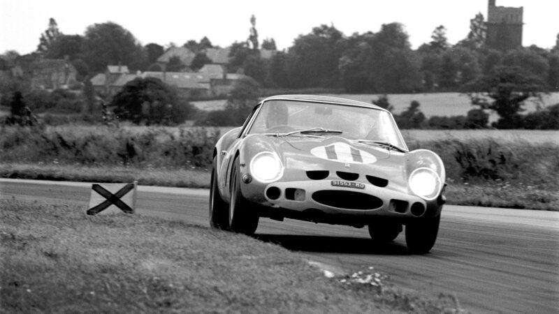 Graham Hill at speed in the 250 GTO at Goodwood, 1963