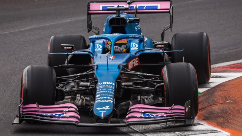 Jacques Villeneuve on track testing 2021 Alpine F1 car