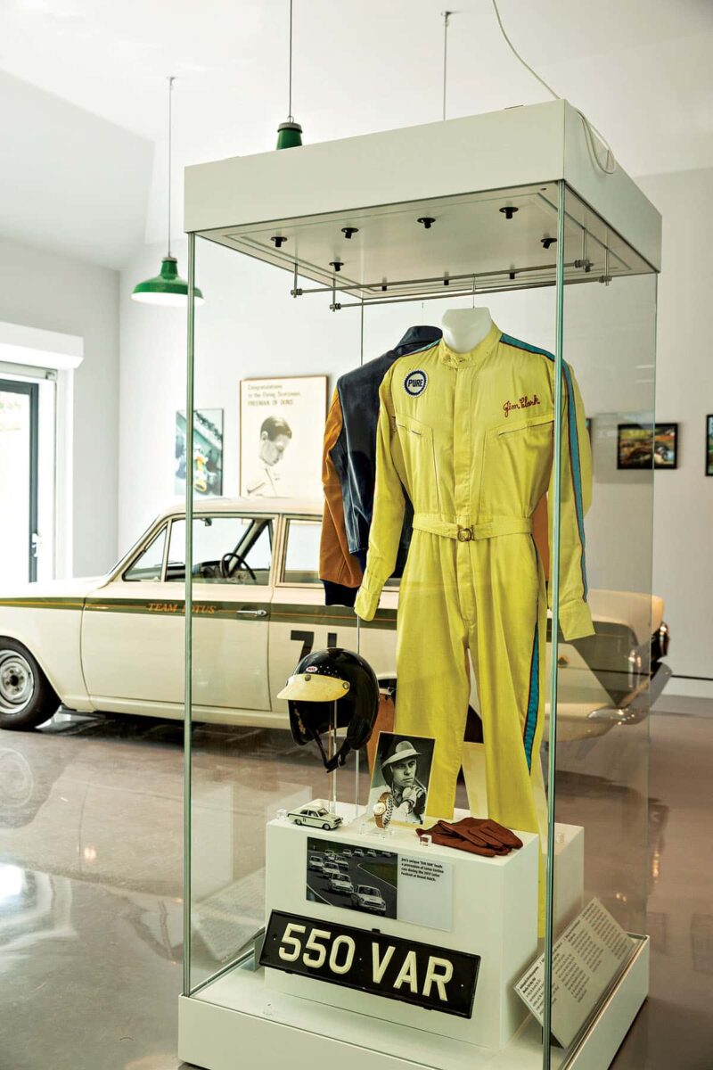 Lotus Cortina BJH 417B, alongside original Clark racewear and other memorabilia