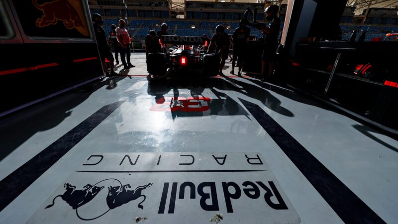 Red Bull pit garage in the dark