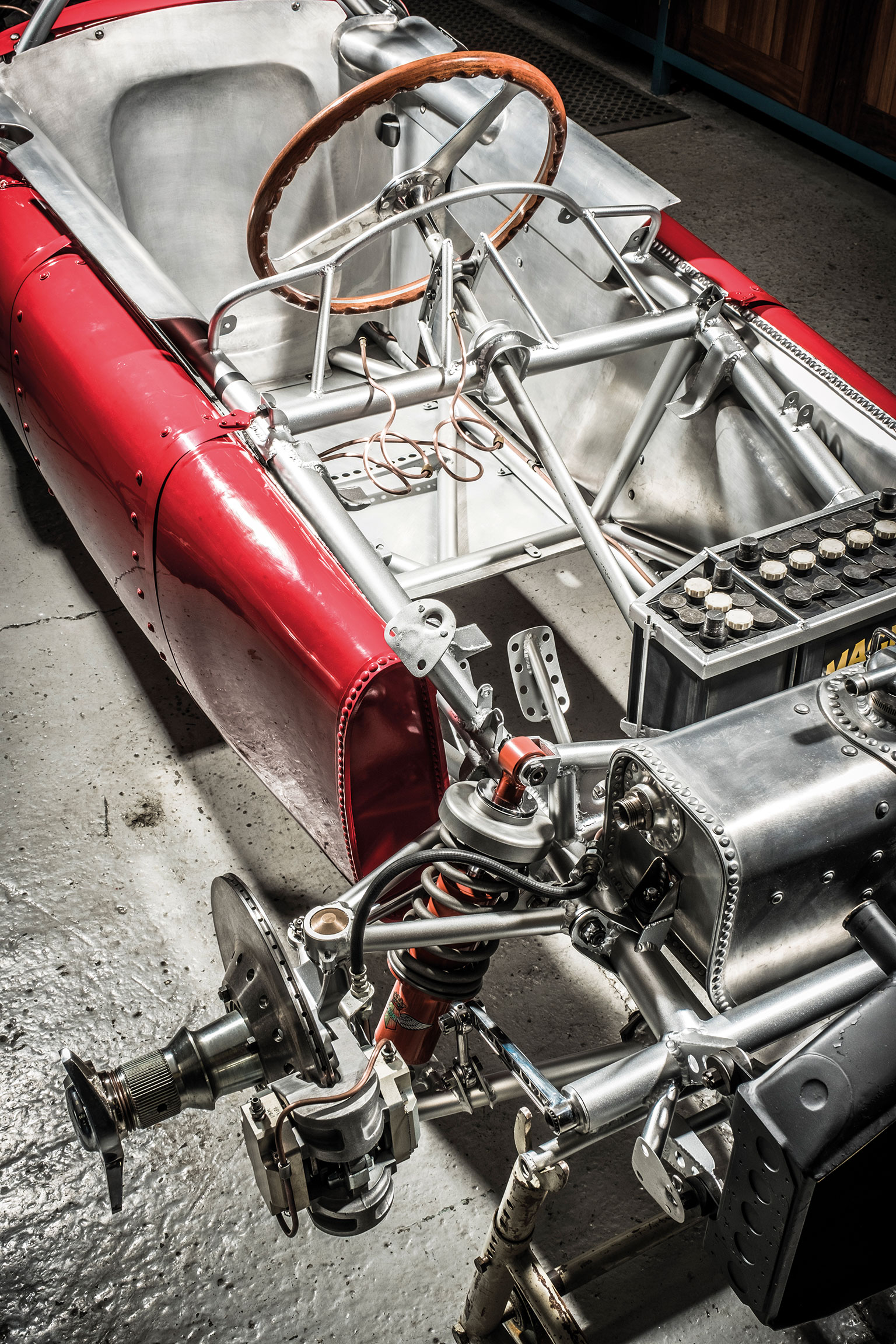 A look at the bare chassis of the Ferrari