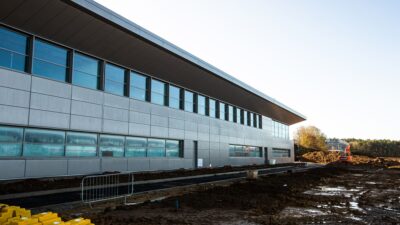 Aston Martin factory under construction and surrounded by mud