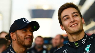 Lewis Hamilton and George Russell on the grid ahead of the 2022 Abu Dhabi Grand Prix