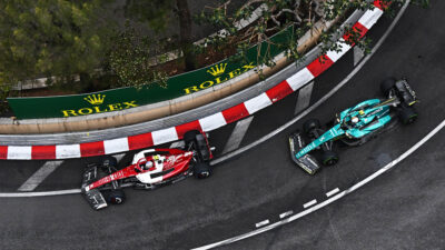 Zhou Guanyu leads Sebastian Vettel in the 2022 Monaco Grand Prix