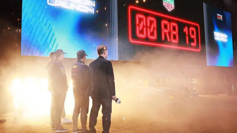 Christian Horner and Red Bull drivers at 2023 team launch