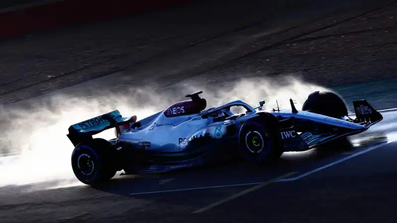 Wet Silverstone F1 shakedown for Mercedes in 2022