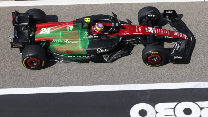 Alfa Romeo F1 car with flow vis paint at 2023 preseason testing