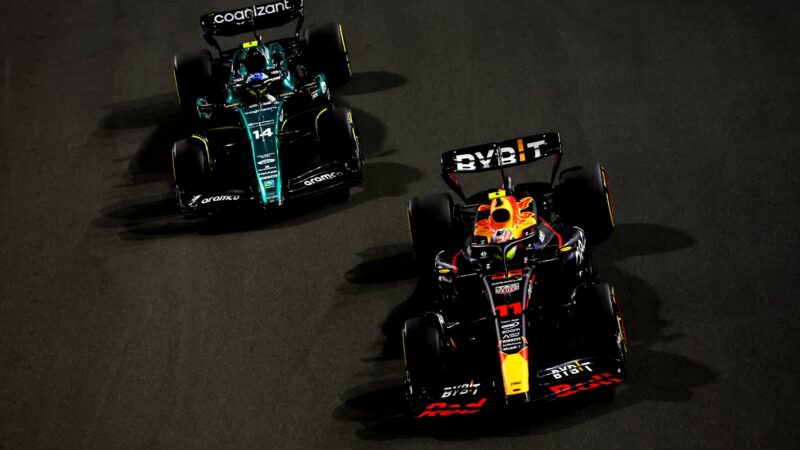 Sergio Perez ahead of Fernando Alonso in the 2023 Saudi Arabian GP