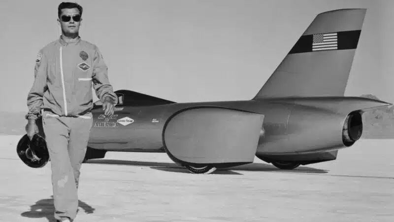 Craig Breedlove walks away from Spirit of America land speed record car