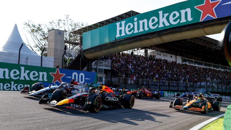 Max Verstappen alongside George Russell in 2022 Brazilian GP sprint race