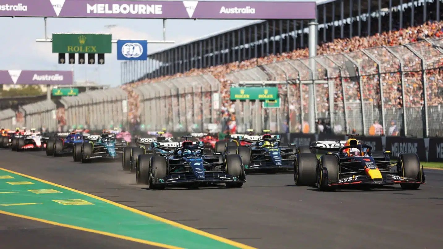 Max Verstappen leads George Russell’s at Albert Park start