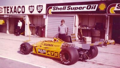 David Lund stands behind a ATS D4 at Brands Hatch