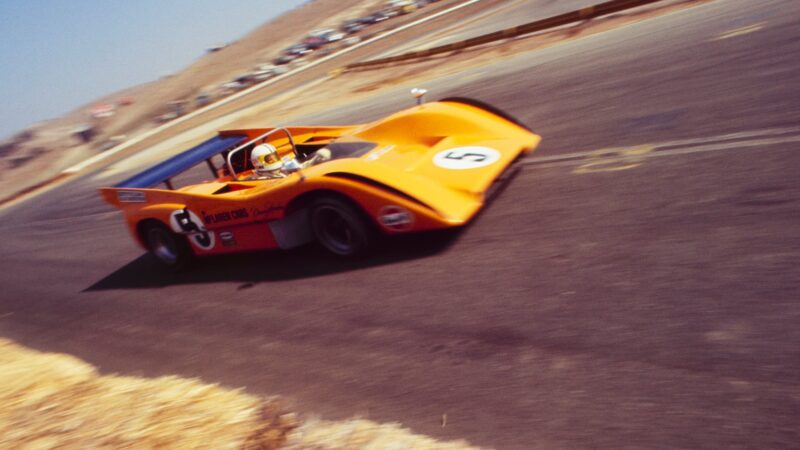 Denny Hulme in McLaren M8D at Laguna Seca in 1970