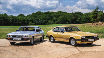 Ford silver Capri while Doyle regularly floored the gold car
