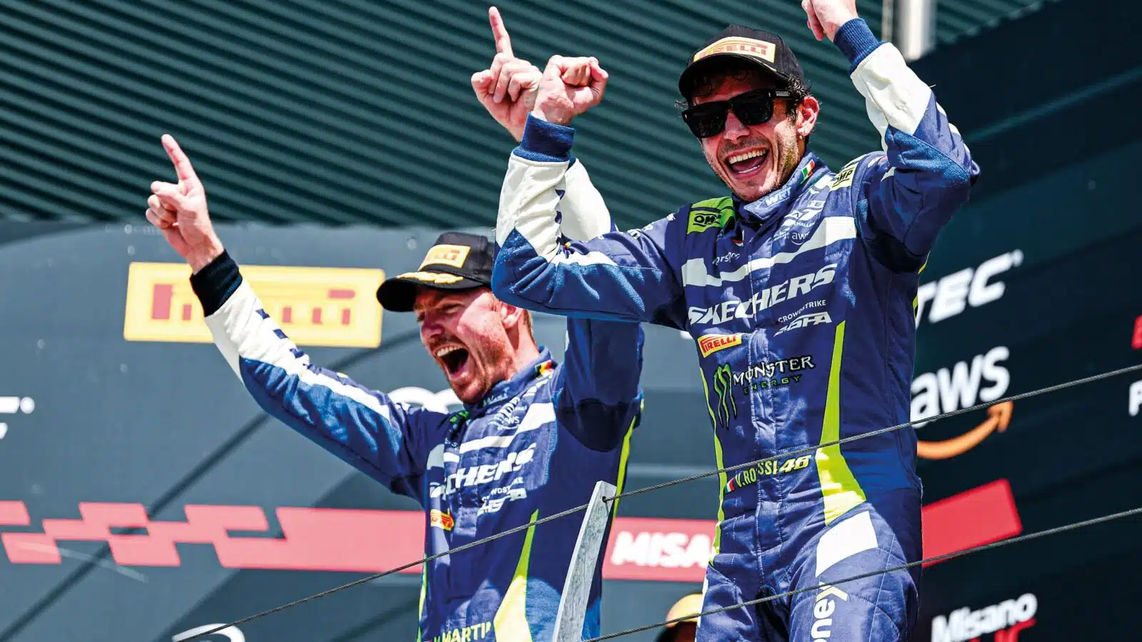 Valentino Rossi and Maxime Martin celebebrate