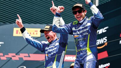 Valentino Rossi and Maxime Martin celebebrate