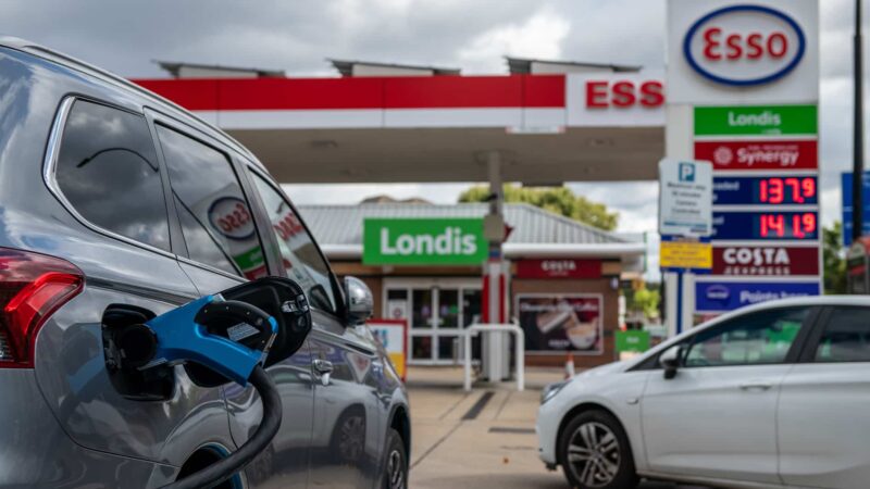 Electric car charging at Esso petrol station