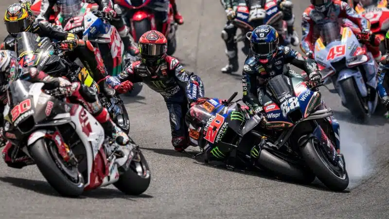 Fabio Quartararo and Miguel Oliveira crash in 2023 MotoGP Catalan GP