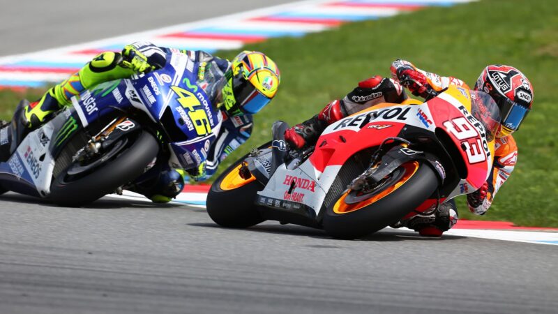 Marc Marquez ahea dof Valentino Rossi in MotoGP race