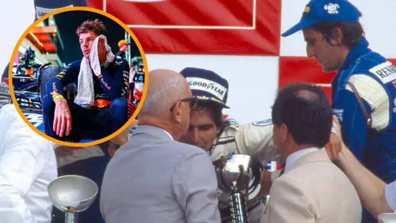 Nelson Piquet collapses on podium at 1982 Brazilian GP