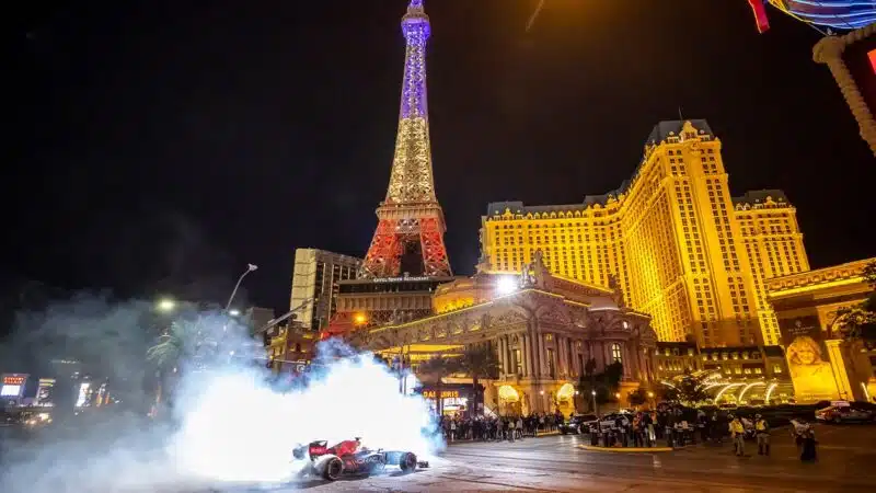 Tyre smoking Red Bull at Las Vegas GP demonstration event