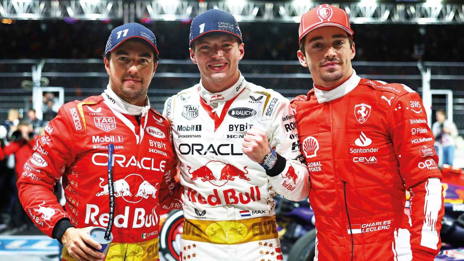 Max Verstappen, Charles Leclerc, Perez