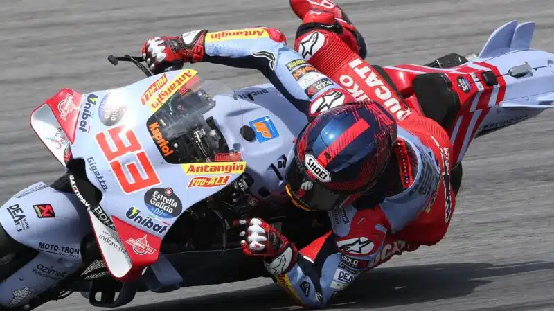 Marc Marquez cornering on Gresini Ducati on 2024 MotoGP preseason testing