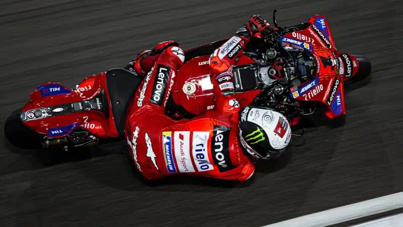 Overhead view of Pecco Bagnaia in MotoGP 2024 preseason testing