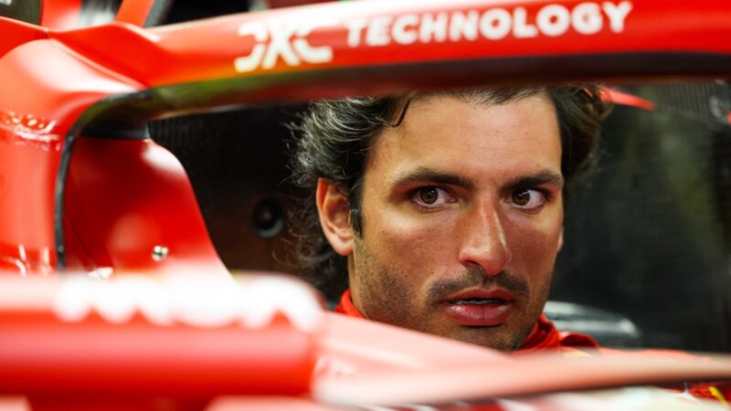 Carlos Sainz in Ferrari F1 car cockpit