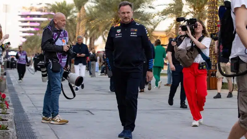 Christian Horner pursued by photographers ahead of the 2024 F1 Bahrain Grand Prix