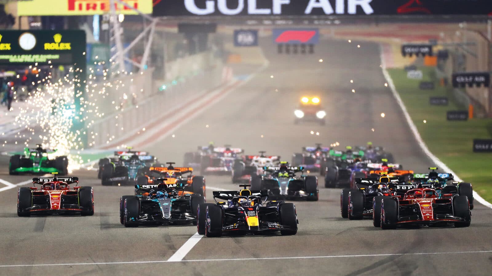 Max Verstappen leading at Bahrain GP