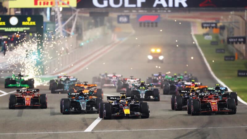 Max Verstappen leading at Bahrain GP